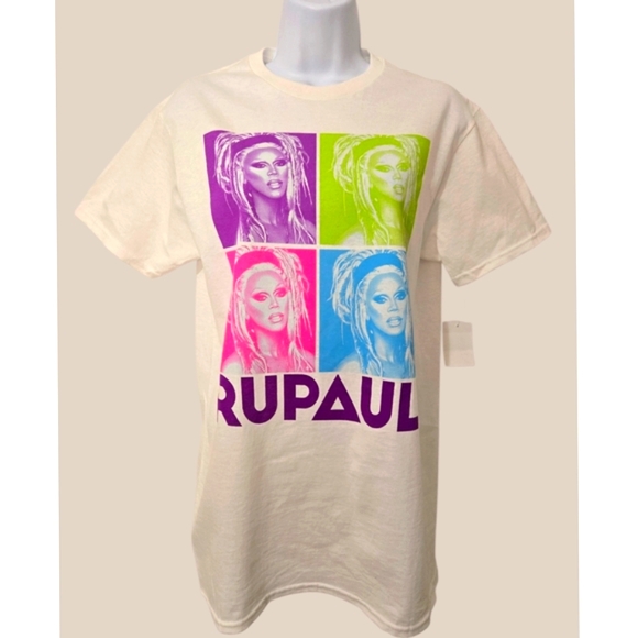 New Rupaul Neon Duo Tone Squares White T-Shirt Small 100% Cotton - Picture 1 of 8